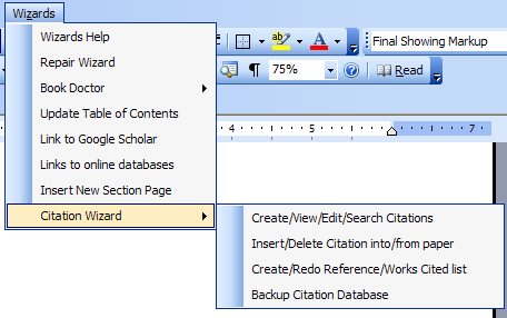 one of Citation Wizard's menus