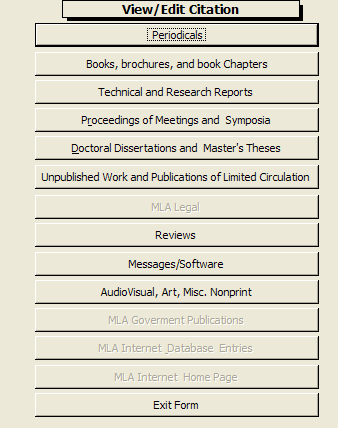 Citation Wizard's view edit menu